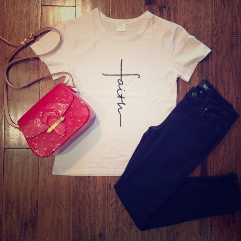 White T-shirt with black faith script